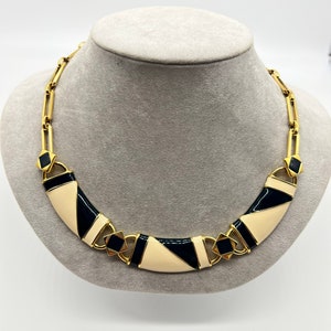 Vintage signed Monet Modernist Geometric Enameled Necklace