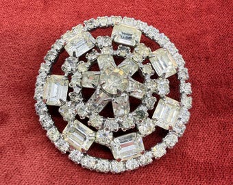 Vintage Round and Domed Rhinestone Brooch, Layered Rhinestones