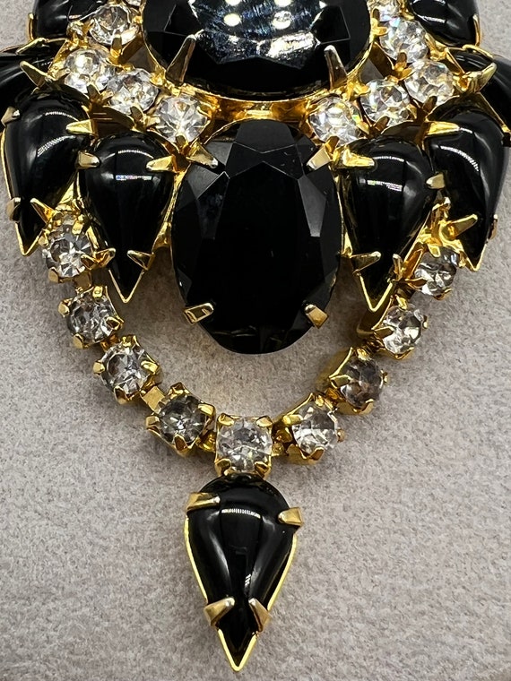 Dramatic Black & Rhinestone Statement Pendant/Bro… - image 4