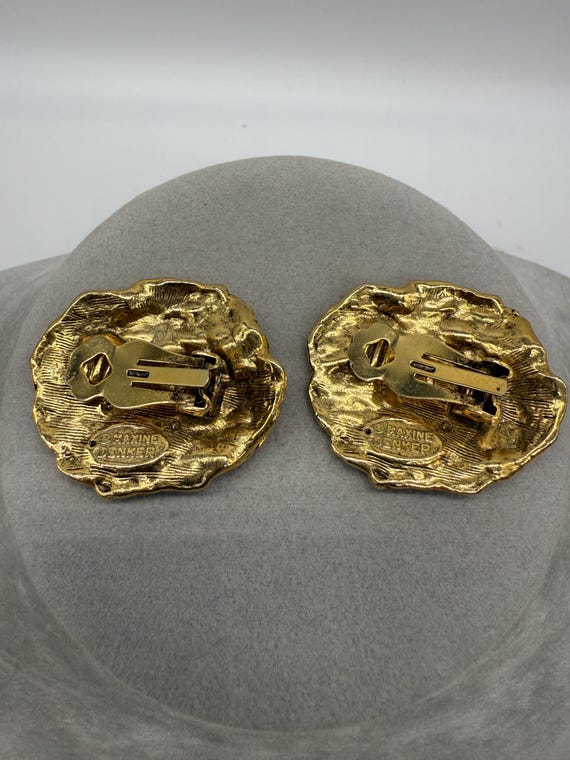 Vintage Gold Tone MAXINE DENKER Brutalist Clip on Statement Earrings View 5
