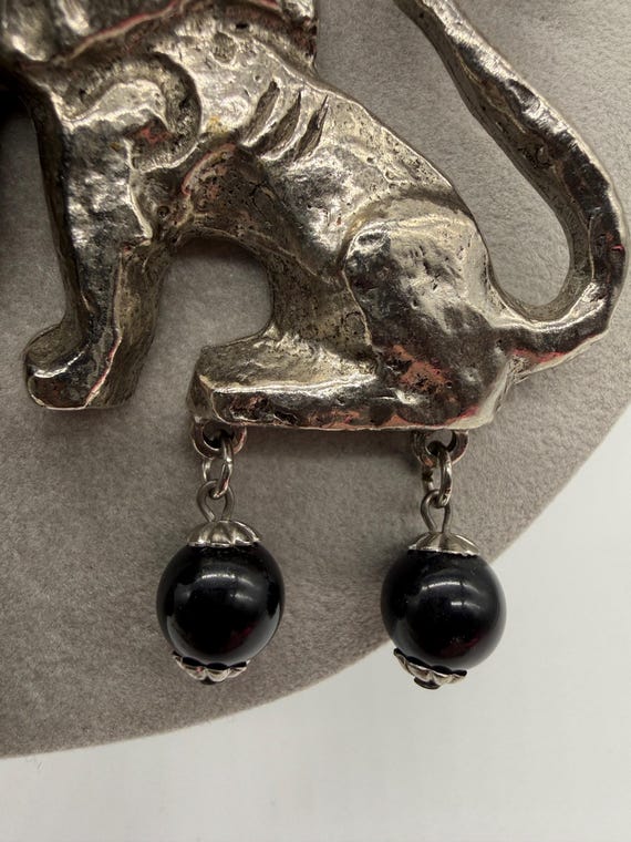 Vintage Donald Stannard Twin Lion Necklace - Black Lucite Gothic Statement View 3