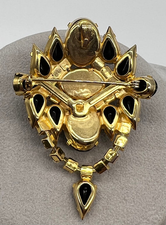 Dramatic Black & Rhinestone Statement Pendant/Bro… - image 2