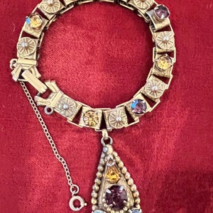 Vintage Etruscan Glass Stone Charm Bracelet