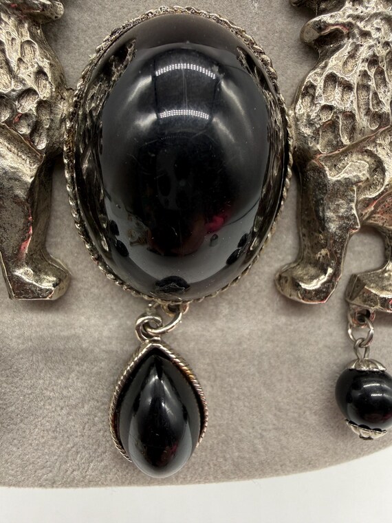 Vintage Donald Stannard Twin Lion Necklace - Black Lucite Gothic Statement View 4