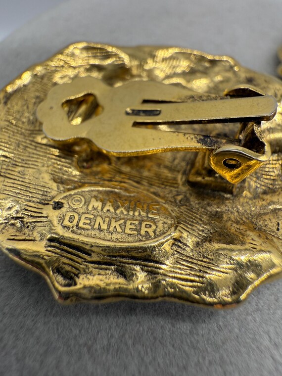 Vintage Gold Tone MAXINE DENKER Brutalist Clip on Statement Earrings View 4
