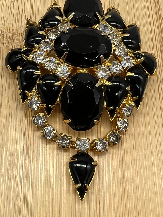 Dramatic Black & Rhinestone Statement Pendant/Bro… - image 5