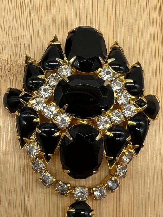 Dramatic Black & Rhinestone Statement Pendant/Bro… - image 6