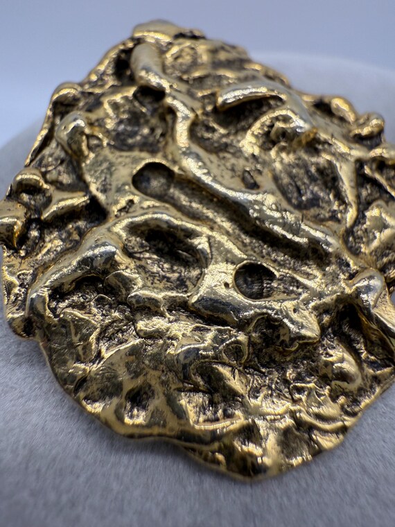 Vintage Gold Tone MAXINE DENKER Brutalist Clip on Statement Earrings View 3