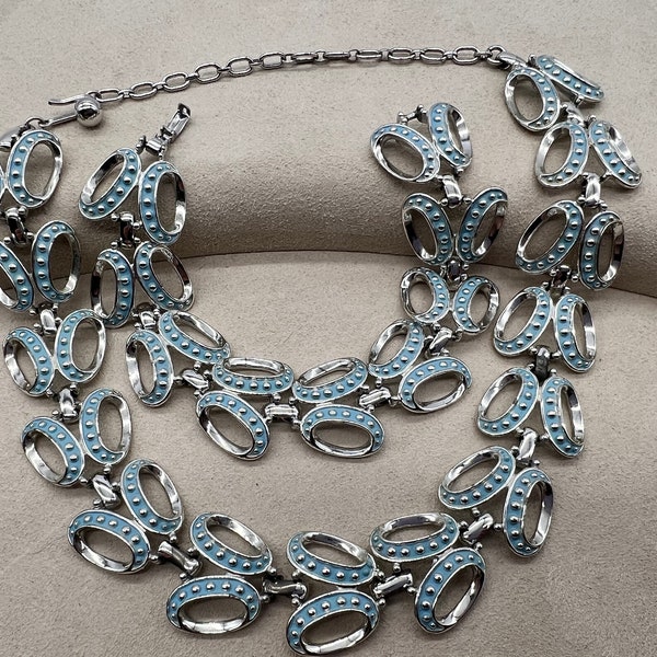 Vintage Marvella Silver-tone Metal Baby Blue Necklace Bracelet Set