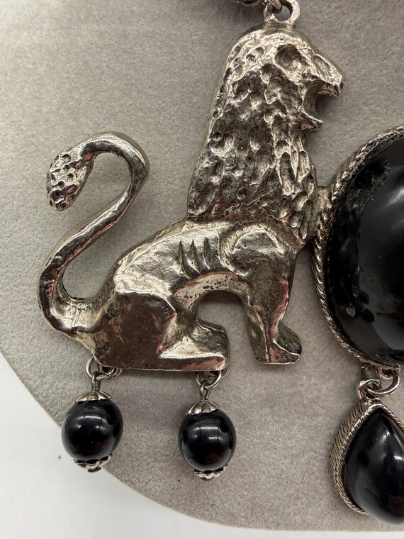Vintage Donald Stannard Twin Lion Necklace - Black Lucite Gothic Statement View 5