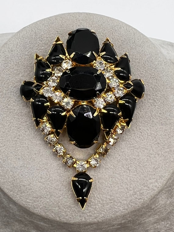 Dramatic Black & Rhinestone Statement Pendant/Bro… - image 1