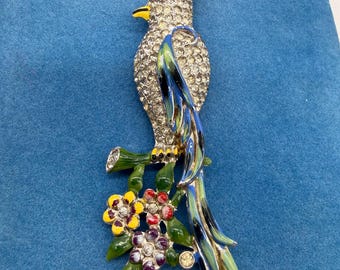 Vintage Coro Calopsitta (Cockatiel) Rhinestone and Enamel Fur Clip