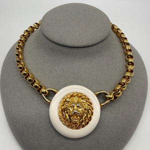 Vintage Monet Gold Tone Lion Head Statement Choker Necklace