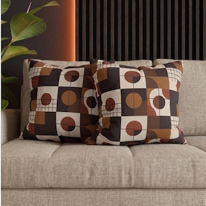 Bauhaus Throw Pillow | Mid Century Modern Cushion Cover | Terracotta Chocolate Brown Geometric Pillow | Japandi Minimalist Couch Decor