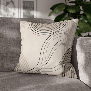 Minimalistisch sierkussen met golven | Moderne Zen lijntekening kussenhoes | Neutraal beige crème Wabi Sabi kussen | Esthetische Japanse decoratie