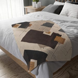 Warm Brutalism Throw Blanket | Geometric Abstract Velveteen Bed Runner | Earthy Charcoal Caramel Sofa Throw | Minimalist Decor 2Sided