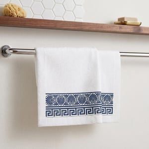 Greek Key Face Towel Luxury Navy Blue Border Facial Washcloth Plush Cotton Greek Meander Guest Bathroom Towel