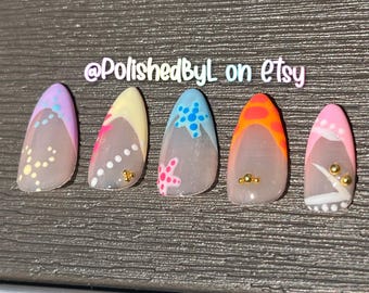 Tropical Colourful Summer Vacation Press On Nails - Handmade and Customizable