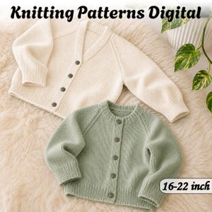 Modern Toddler Knitting Pattern – Button Up & V Neck Cardigan, 20-24 Inch (PDF Download)