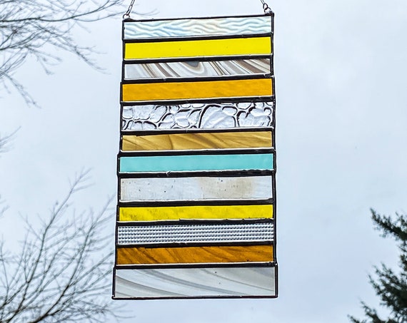 Vintage Glass Stacked Stripe • Suncatcher • Panel