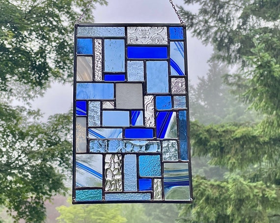 Blue Patchwork Panel : 6" x 9.5"