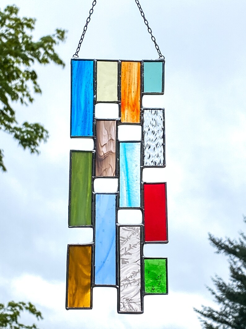 Multicolored Spaced Stripes Stained Glass Panel \u2022 Suncatcher
