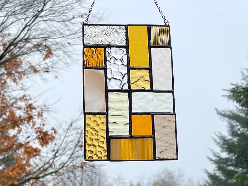 Golden Amber’s Brown Geometric Patchwork • Suncatcher • Panel Golden Amber’s Brown Geometric Patchwork • Suncatcher • Panel