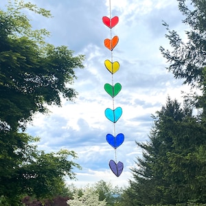 7 element Rainbow Heart String • Suncatcher • Wall Hanging