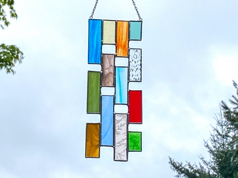 Multicolored Spaced Stripes Stained Glass Panel \u2022 Suncatcher