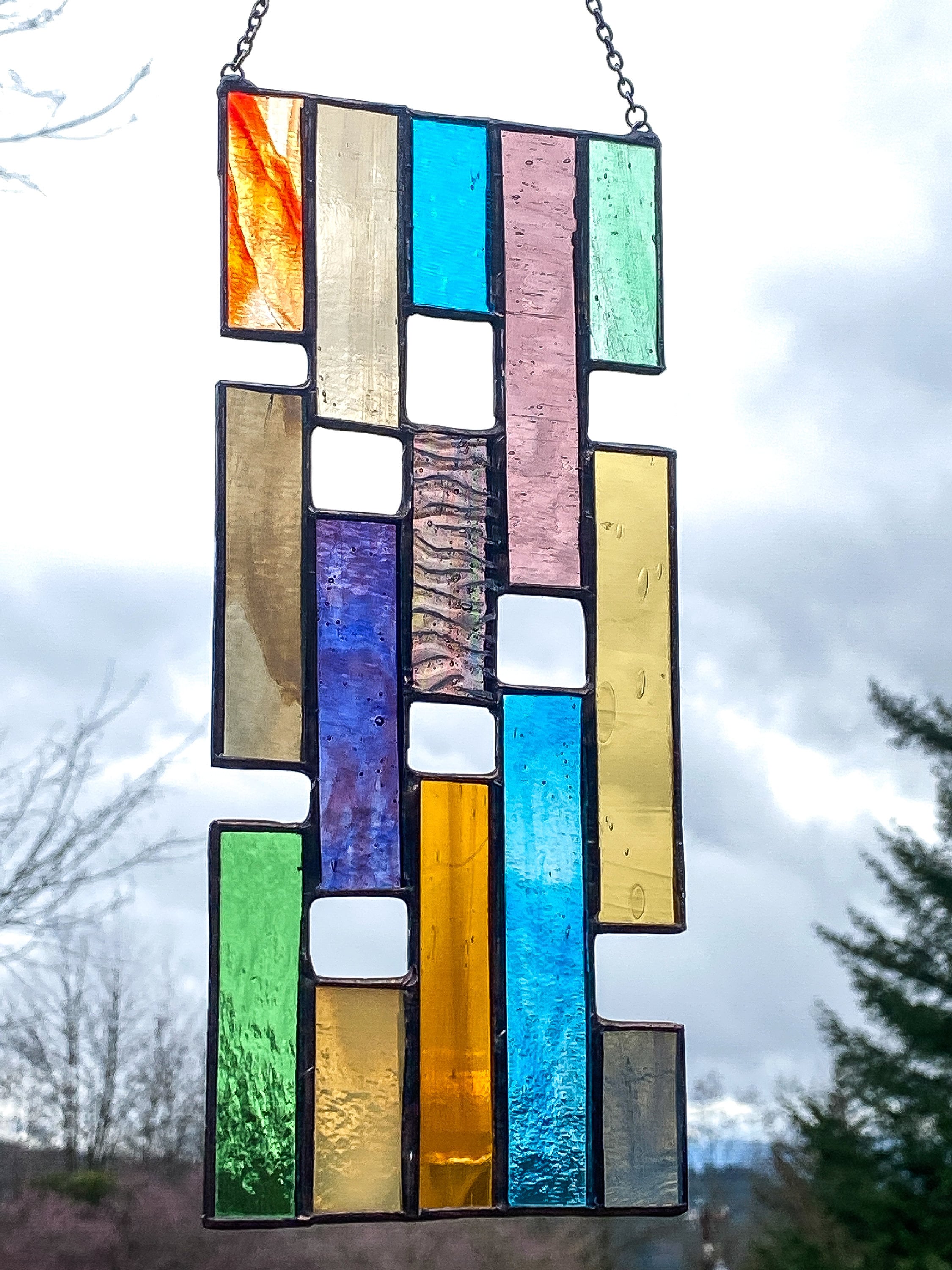 Multicolored Vertical Stained Glass Panel • Suncatcher