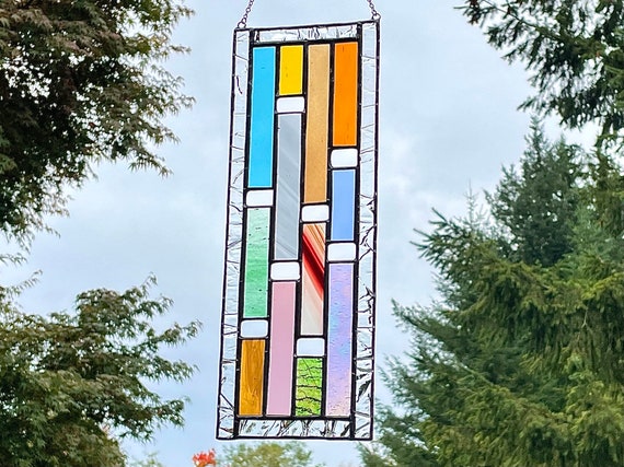 Multicolored Vertical Stained Glass Panel • Suncatcher