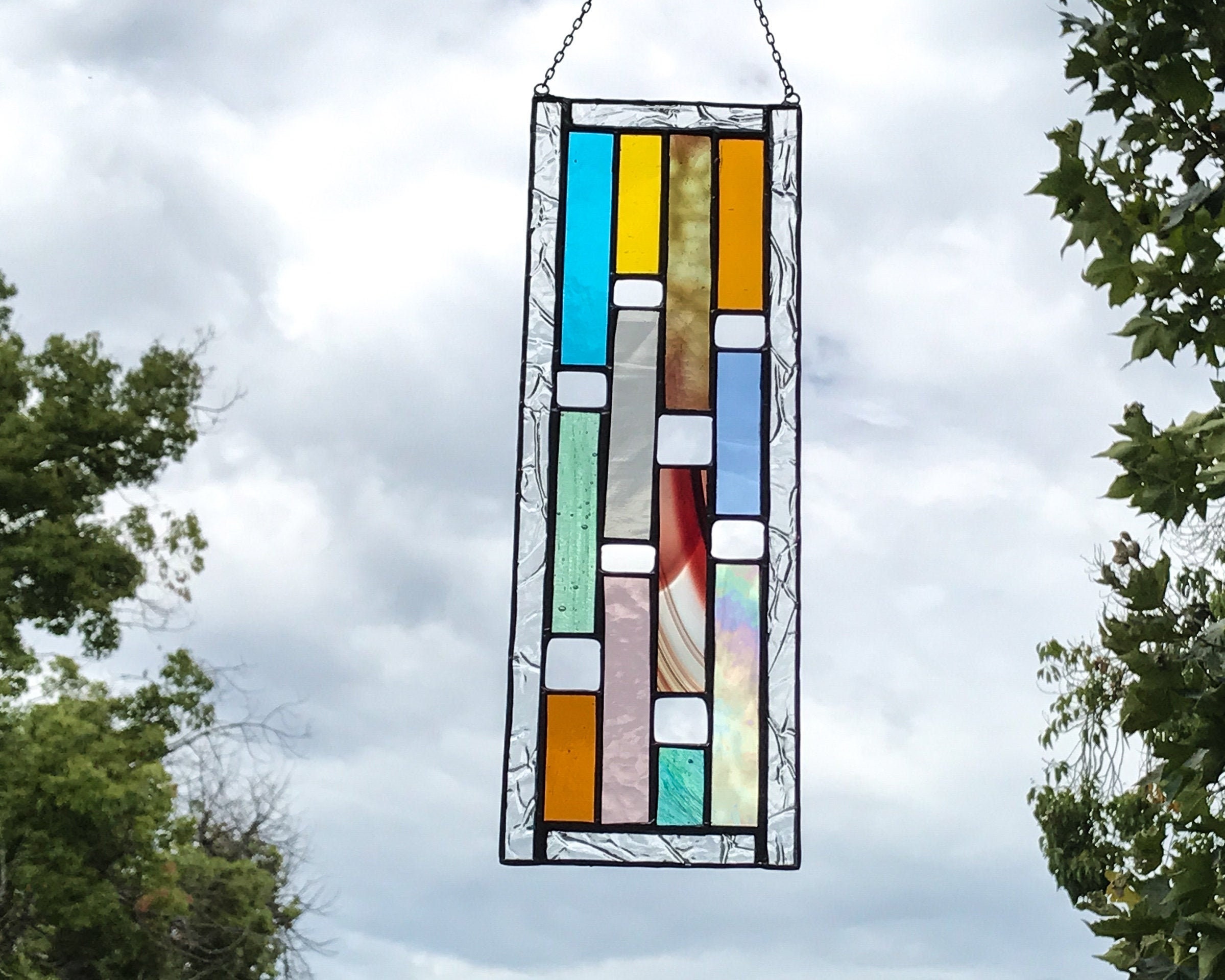 Multicolored Vertical Stained Glass Panel • Suncatcher