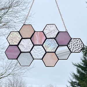 Pink, Clear & Iridescent Honeycomb Suncatcher