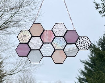 Pink, Clear & Iridescent Honeycomb Suncatcher
