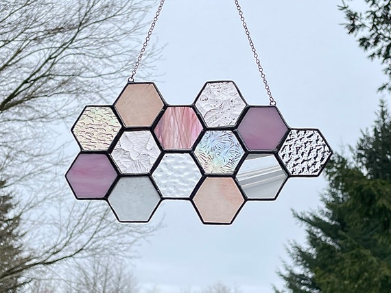 Pink, Clear & Iridescent Honeycomb Suncatcher