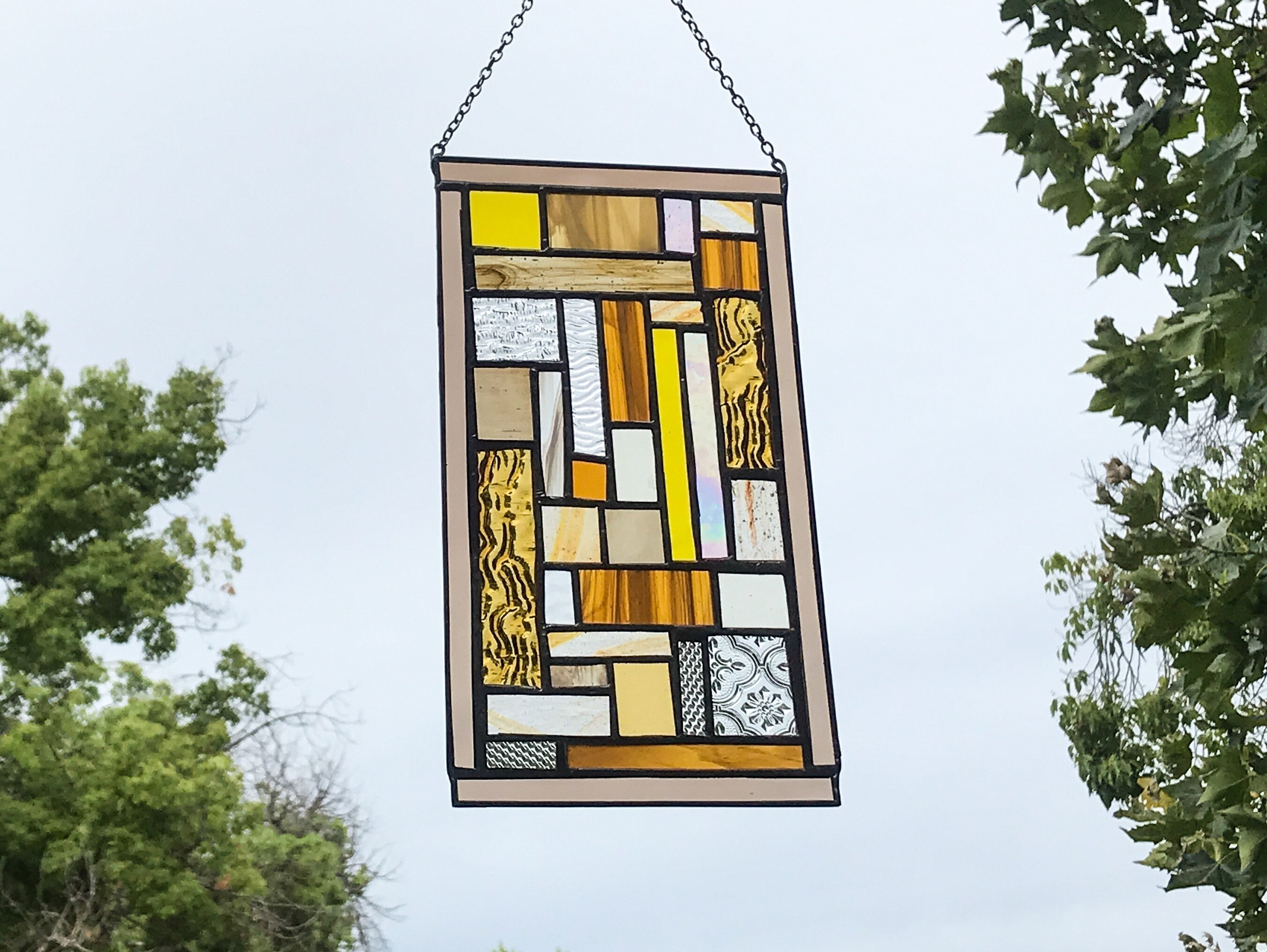 Yellow Geometric Patchwork * Stained Glass Panel