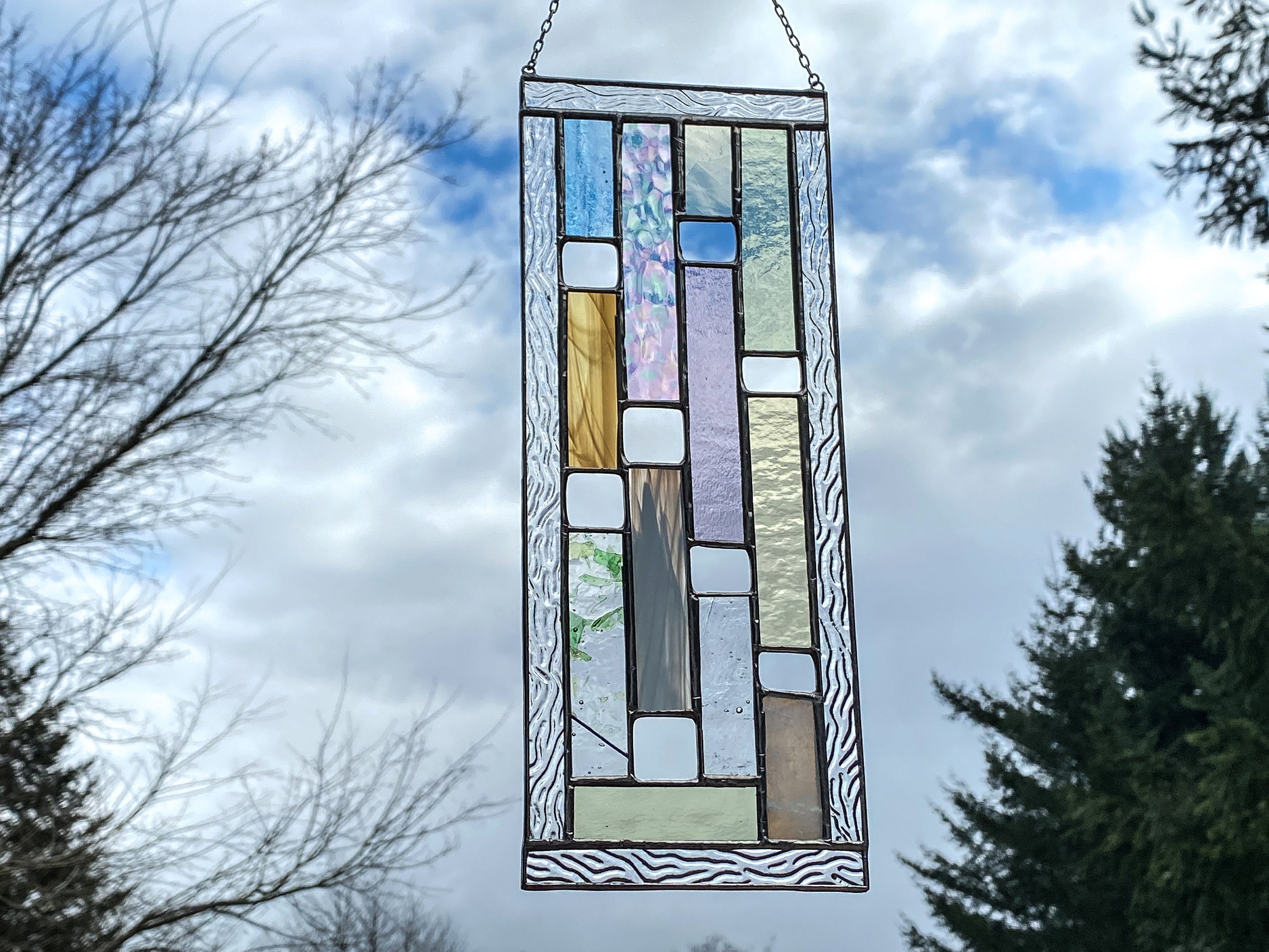 Vertical Rectangle Stained Glass Panel • Suncatcher