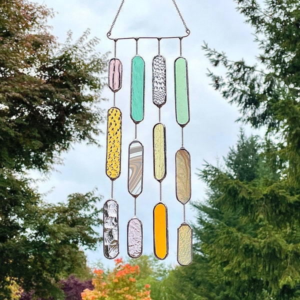 4 String Pastel Hues Glass Mobile • Suncatcher • Wall Hanging