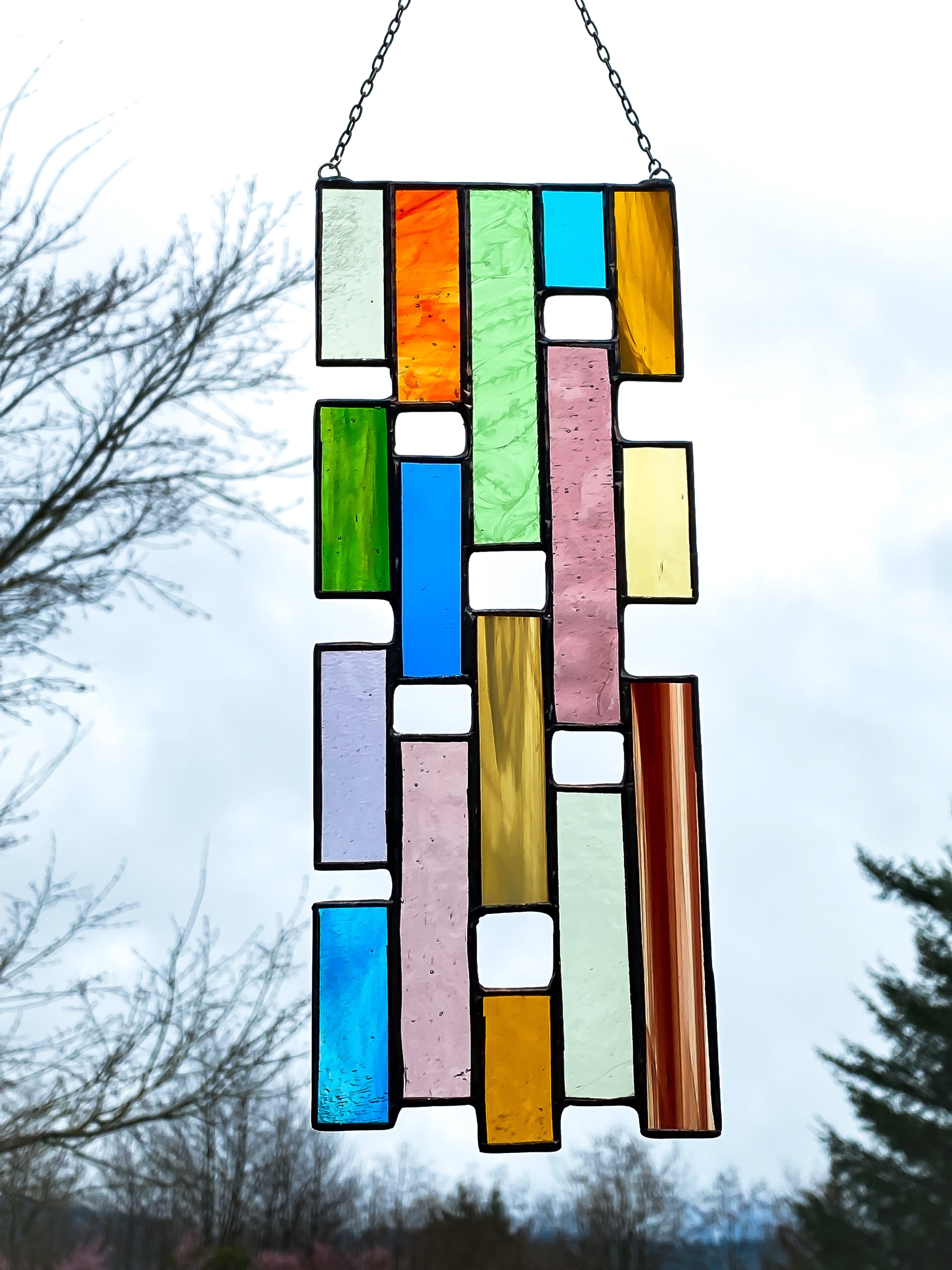 Multicolored Vertical Stained Glass Panel • Suncatcher