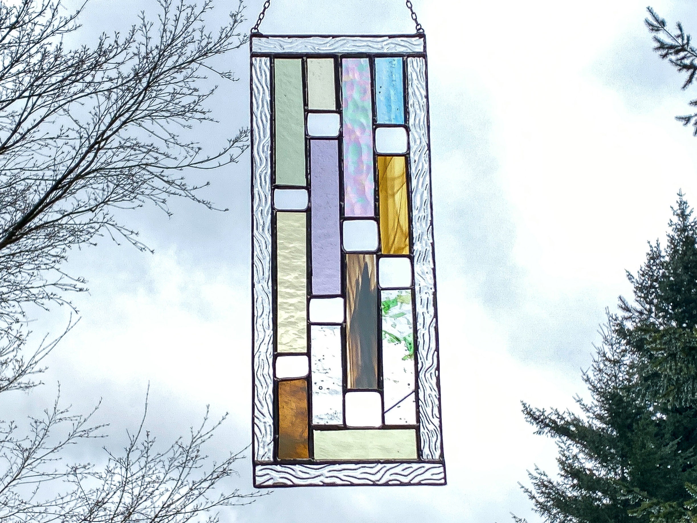Vertical Rectangle Stained Glass Panel • Suncatcher