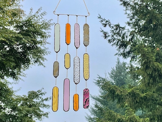 4 String Purple & Gold Glass Mobile • Suncatcher • Wall Hanging