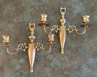 Vintage Antique Brass Wall Mounted Sconce Candle Holders- Set of 2