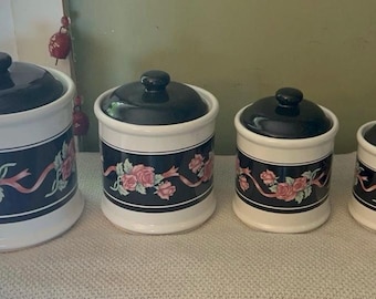 Vintage House Of Lloyd 4-piece kitchen canister set in the "Evening Garden"