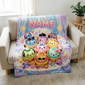 Personalisierte Kuscheldecke in Knödelform, Kawaii-Bao-Fleecedecke, personalisierte Gamer-Snackdecke mit Namen