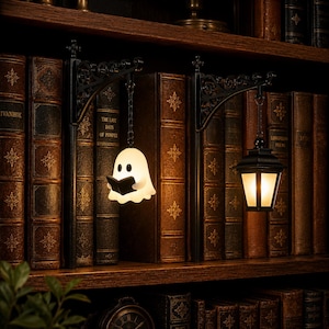 Ghost Bookshelf Lamp, Library Lantern Book Nook Light, Dark Academia Shelf Decor, Gothic Reading Light, Book Lover Gift