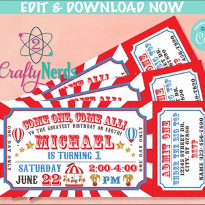 Carnival Ticket Birthday Invitation, Circus Party, Circus invitation Editable Instant Download Edit Online NOW Corjl INSTANT ACCESS image 1