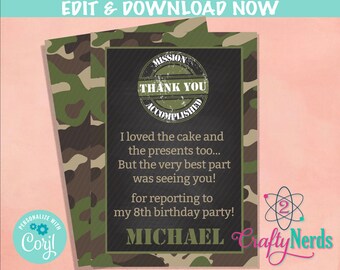 Army Birthday Thank You Army Theme Military Birthday Diy Birthday Army Thank You Digital Or Print Thank You Card Army Certificate Thank You Cards Paper Party Supplies Dalasmaker Se