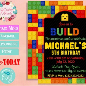 Colorful Building Blocks Birthday Invitation, Blocks Birthday Party | Editable Instant Download | Edit Online NOW Corjl | INSTANT ACCESS