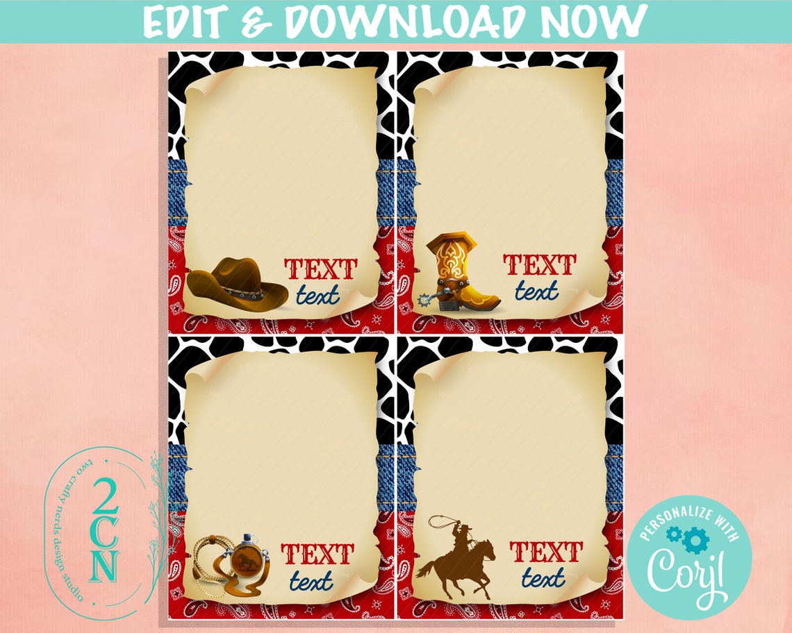 Cowboy Rodeo Birthday Folded Cards Rodeo Table Card Cowboy - Etsy