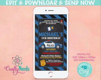 Police Birthday Party Electronic Invitation, Police Party, Police Evite | Editable Instant Download | Edit Online NOW Corjl | INSTANT ACCESS